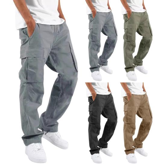 Men Cargo Pants Drawstring Waist Casual Trousers Multi-Pocket Loose Joggers Athletic Trousers for Daily Wear Exercise Street