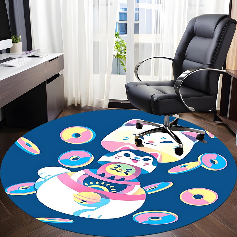 1PC Cat Donut Office Round Area Rug, Mat Suitable For Office, Under Office Chairs Bedroom Living Room Home Decor, Room Deco