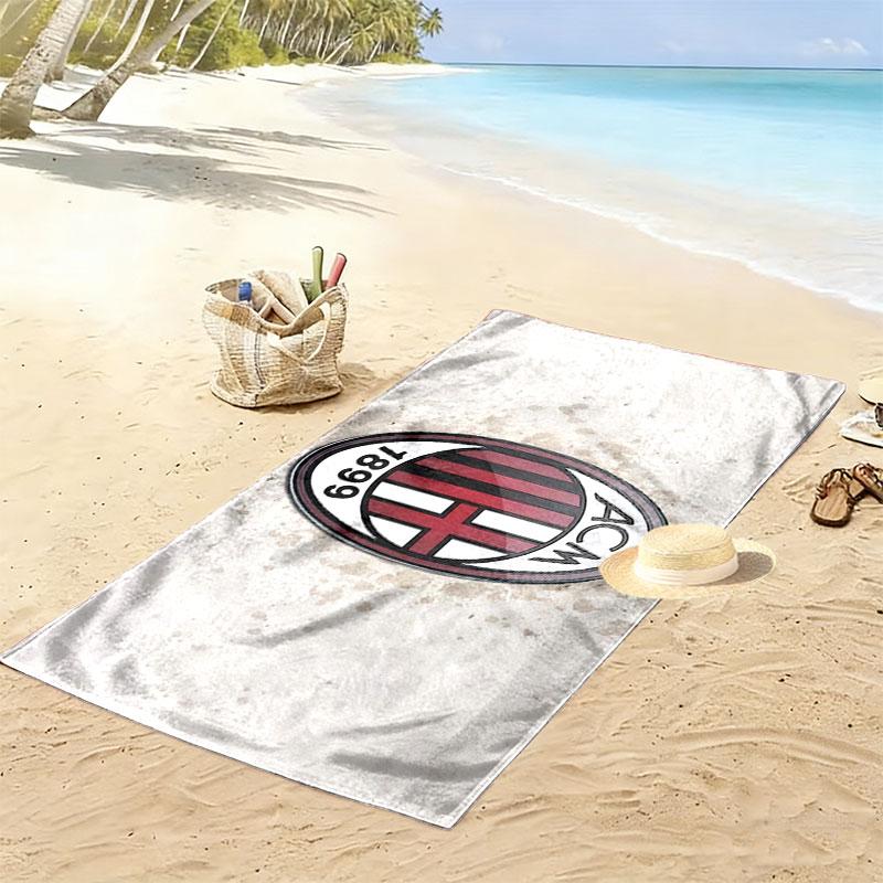 מגבת חוף עם הדפס לוגו AC Milan, מגבת גדולה רכה מתייבשת במהירות לקמפינג חוף שחייה