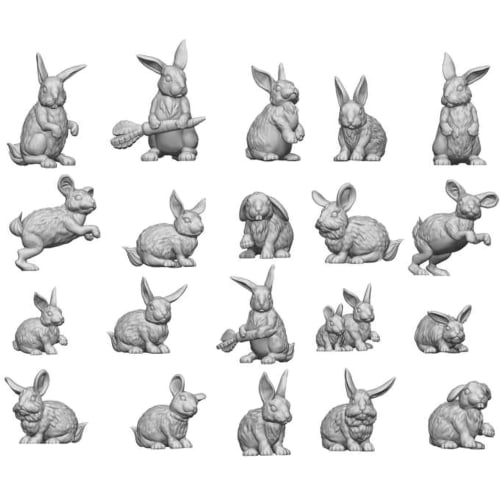 

Green Stuff World Diorama Accessories 3D Print Set Rabbits 20-Piece Resin Kit GSWD-12290