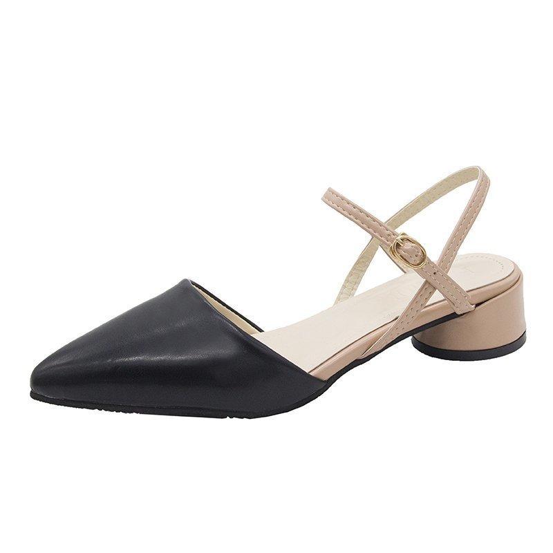 Sandals Women's 20 New Spring and Summer New Pointed Head Bag Head with Medium Heel Thick Heel Shoes