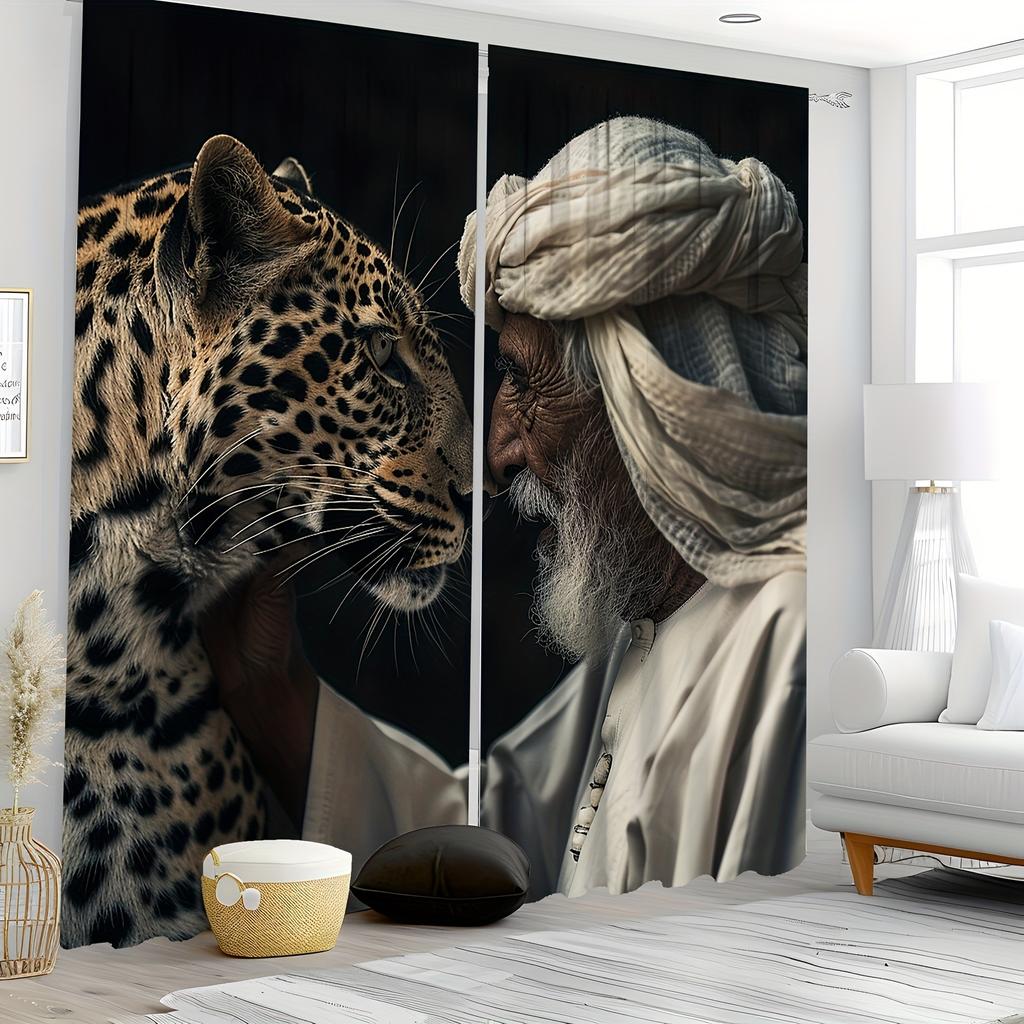 2pcs Leopard Lion Deer Pattern Curtains Decorative Window Drapes Window Treatments For Bedroom Living Room Home Decor Window