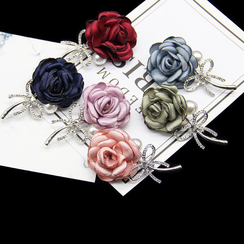 Koreansk Stil Dame Blomst Diamant Brosje Perle Rose Mote Kåpe Brosje Nål Personlighet Alt-match Tilbehør