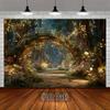 2D Fantasy Garden Tapestry Enchanted Forest with Stone Path & Glowing Lights Wall Art