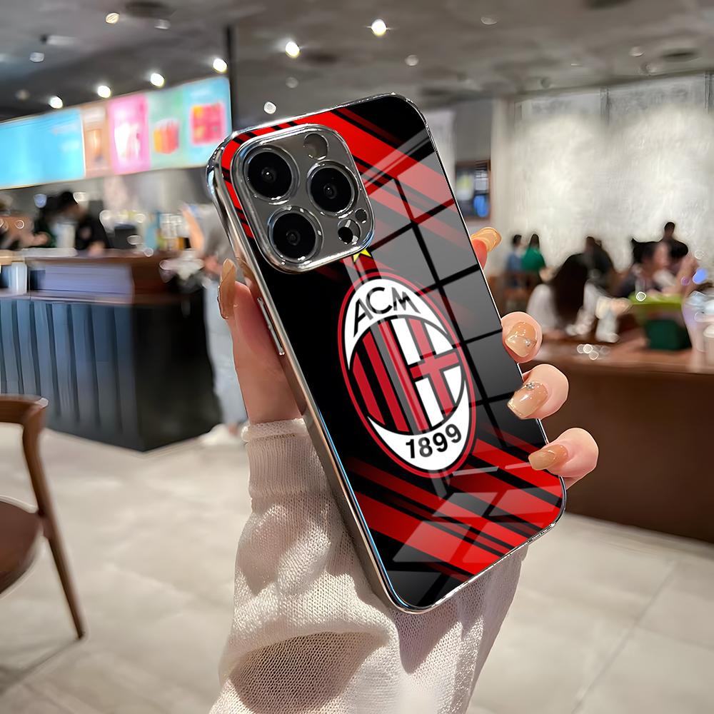 

Чехол для телефона AC M-Milan-S для iPhone 17 Pro Max 15 Pro 16 14 Plus 12 13 Mini 11 Pro, противоударная гальванизированная стеклянная крышка iPhone 16