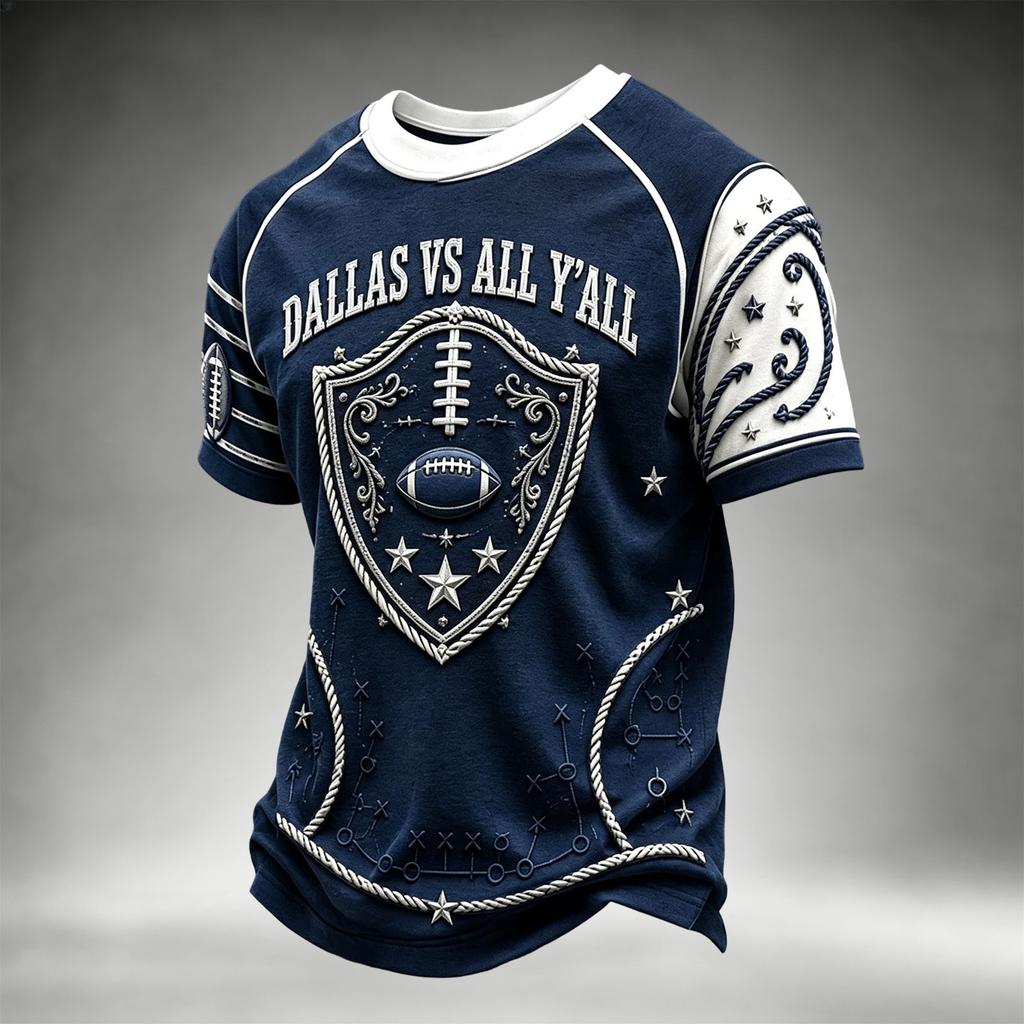 Men's Casual Neck Short Sleeve T-Shirt with Rugby Print, Lightweight Breathable for Everyday Wear