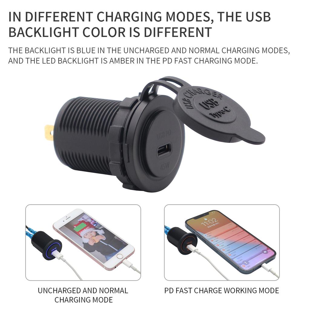 2024 New Smart Identification Single Port PD Interface Car Charger USB 45W Fast Charging Blu-ray Type C Interface 20V Car Port