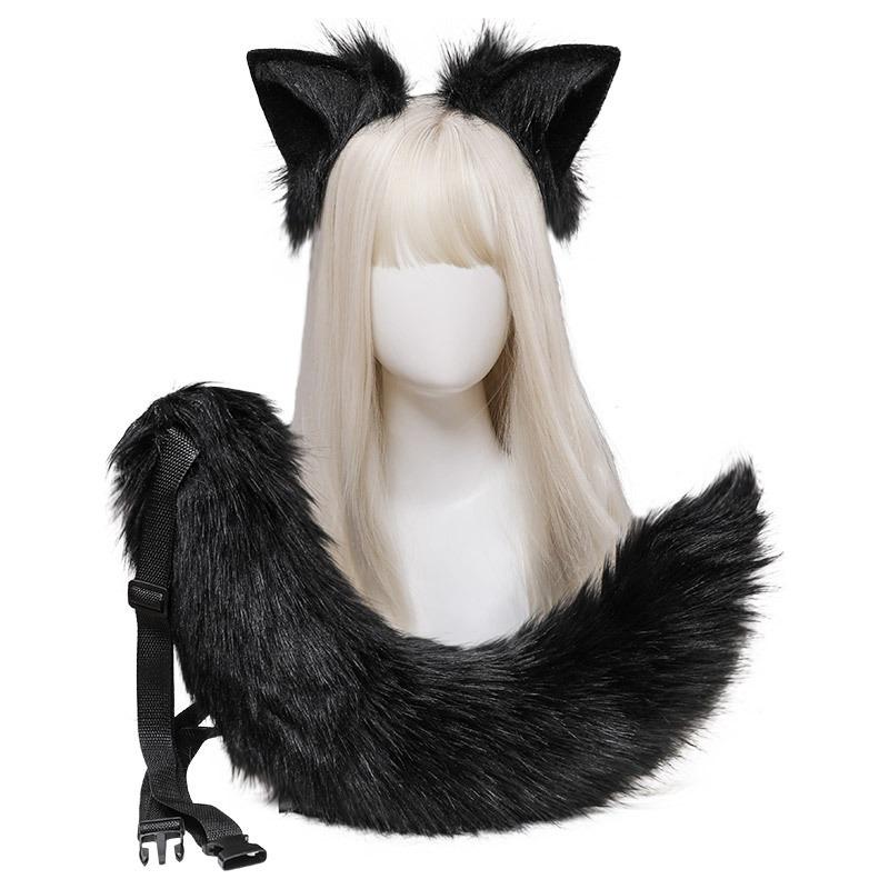 A plush fox ear fox tail cosplay accessories handmade imitation beast ear headband tail jewelry set