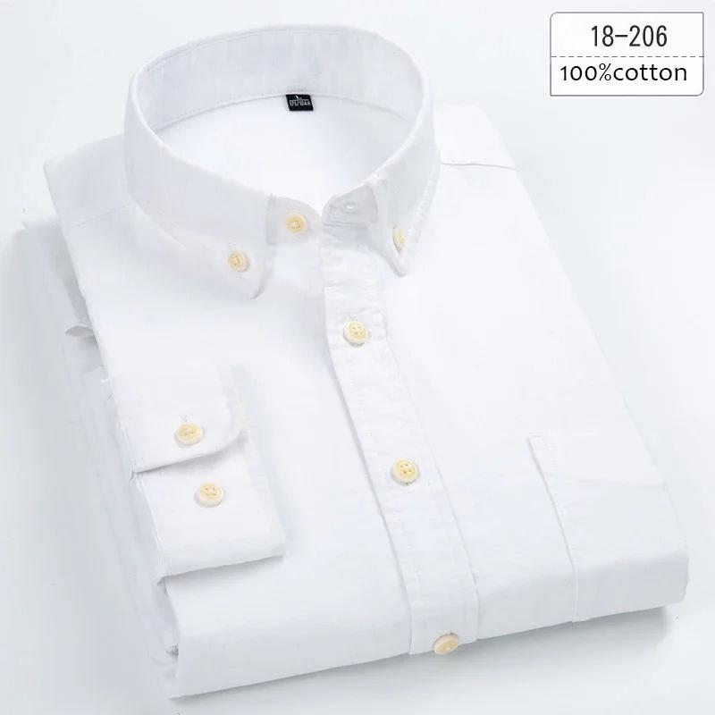 Hight Quality Plus Size 100%cotton Oxford Long-sleeve Shirts for Men Slim Fit Formal Plain Shirt Soft White Office Clothes