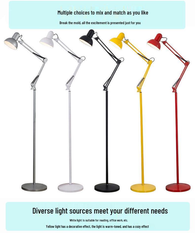 Nordic LED Floor Lamp: Minimalist Long-Arm Design with Remote Control for Living Room, Bedroom, or Study