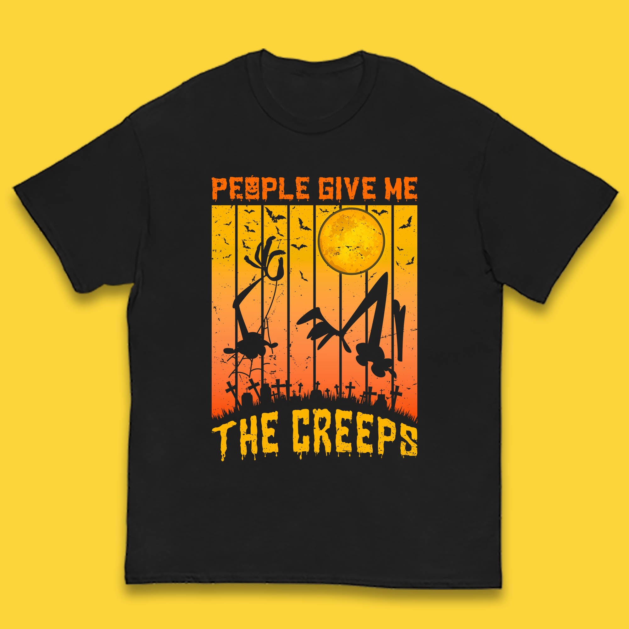 

People Give Me The Creep Halloween Horror Scary Graveyards Full moon Flying Bats Kids T Shirt 160