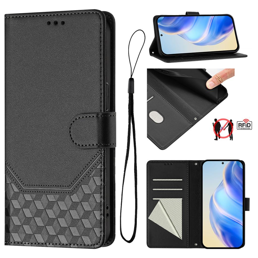 Custodia per Sony Xperia 1 VII con Impronta a Nido d'Ape, Blocco RFID, Copertura in Pelle per Telefono con Cinturino