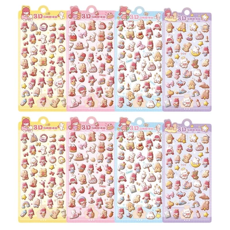 

8Sheets Safe Embossed Stickers Easy To Apply And Remove Cartoon Animal Sticker For Kids Water Bottle Stationery Decors