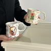 Ceramic Coffee Mug with Ergonomic Handle Irregular Floral Pattern Mug Dishwasher Safe Novelty Cup for Coffee Tea Milk