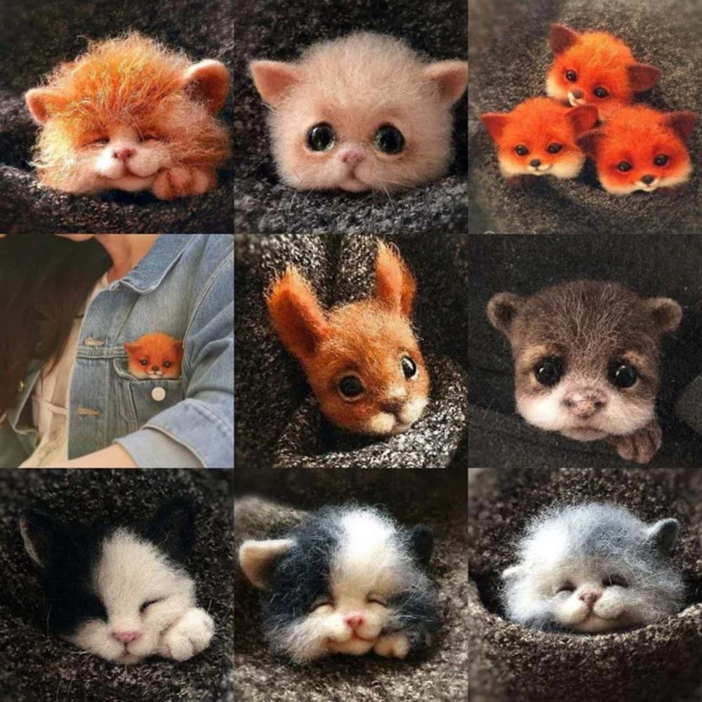 Feltro di Lana Poke Fatto a Mano Fai da Te Kit Materiale Ago di Lana Non Finito Gatto Volpe Procione Spilla Animale Bambola di Peluche Ciondolo Borsa da Donna