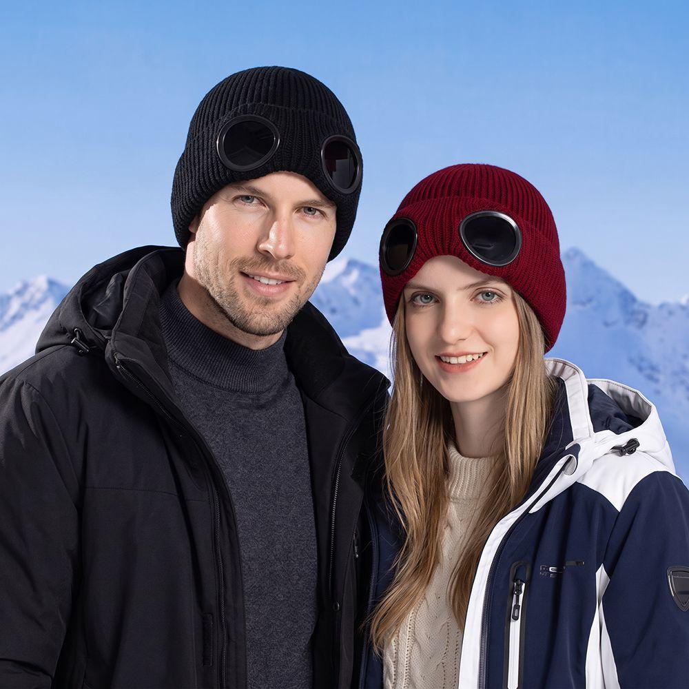 Windproof Winter Glasses Caps Removable Glasses Knitted Hat Warm Ski Mask Hats Climbing Mountains