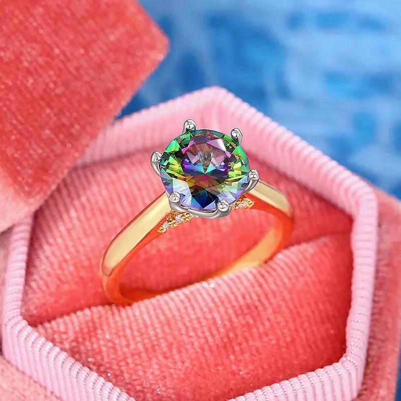 

Fashionable Seven Color Six Claw Zircon Bridal Ring Classic Simple Versatile High End Colorful Cube Zircon 10