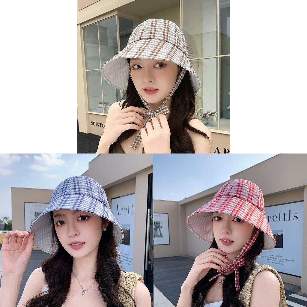 Plaid Bucket Hat With Sun Protection For Summer Outdoor Casual Women