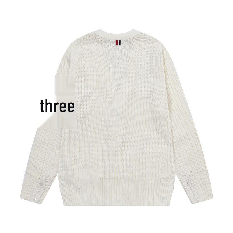 Autumn/Winter Thick V-neck Cardigan Four-Bar Knit Unisex Sweater Coat