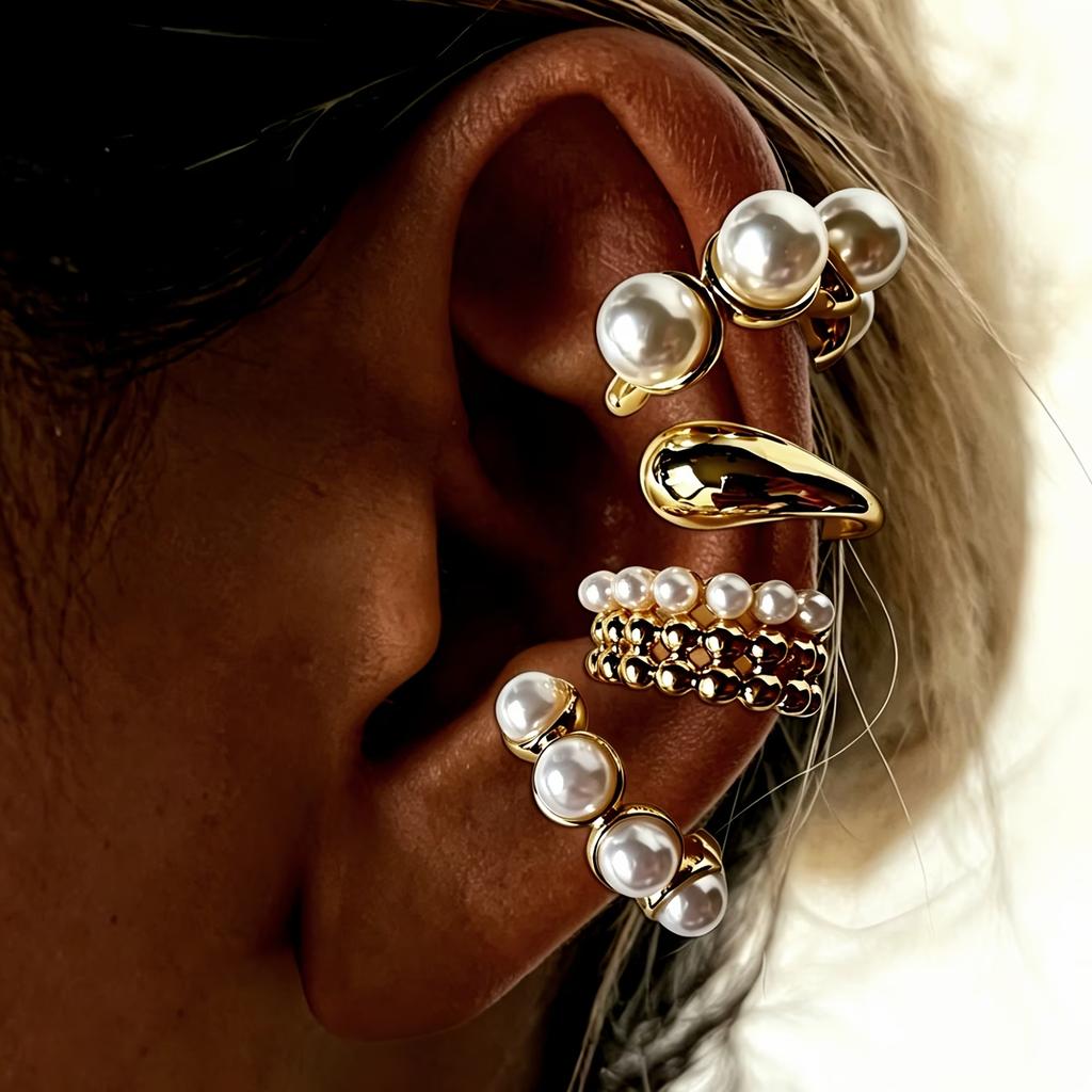 iF ME 4pcs Fashion Exaggerated Earring Set for Women Vintage Punk Water Drop Wide Ear Clip Couple Vacation Gift Daily Jewelry