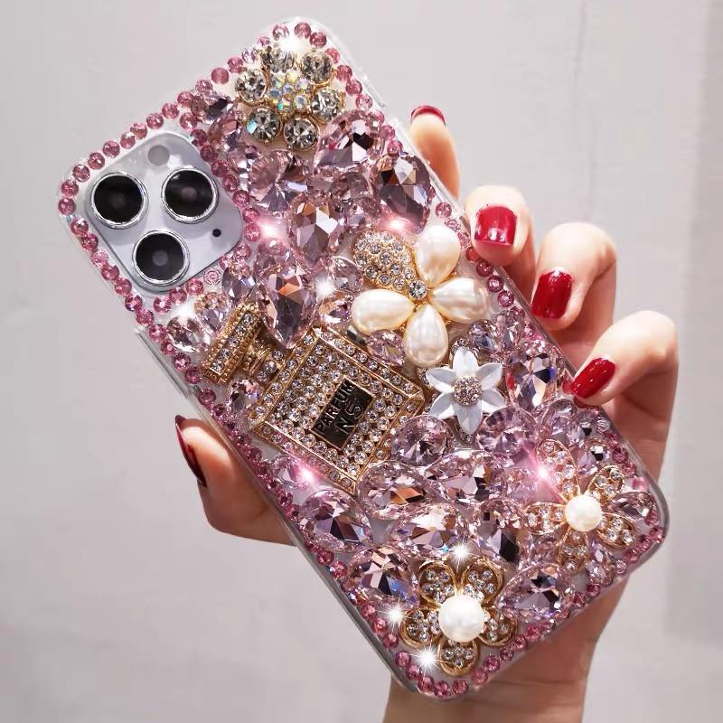 Diamond-Inlaid  for  IPhone 16 Creative IPhone 15 Pro Full Coverage Full Diamond Perfume Bottle Case
