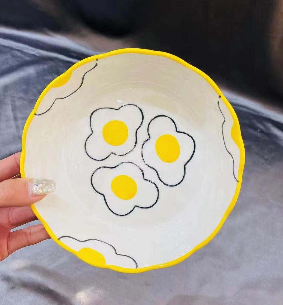 Nordic Style Eco-Friendly Carved Cartoon Ceramic Bowls & Dinnerware Set-Salad Dessert Yogurt & Fruit Cake Plates