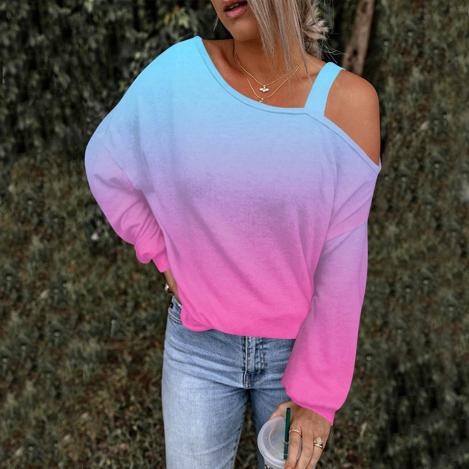 

Женская ажурная модная повседневная толстовка с капюшоном с цветочным принтом и открытыми плечами, градиентный цвет L розовый