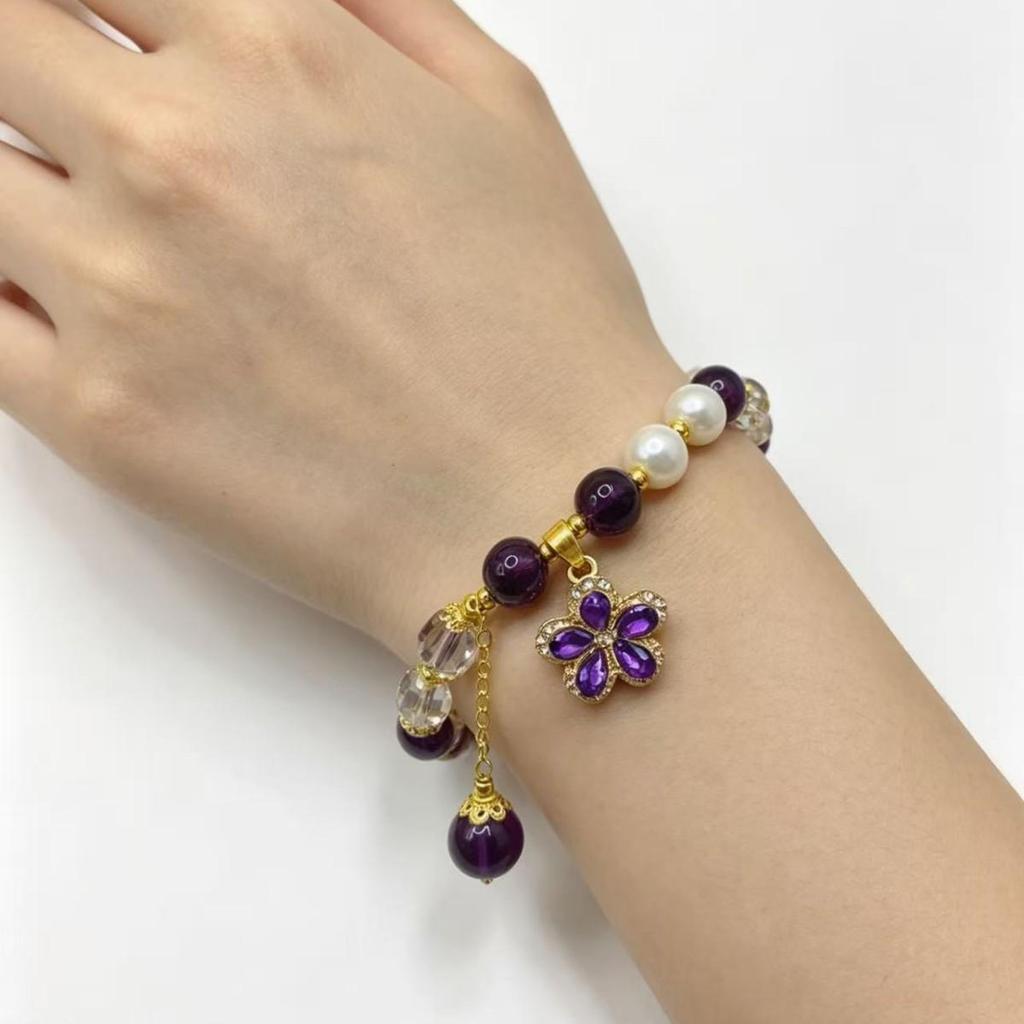 Amethyst Retro Tulip Pendant Bracelet - Natural Crystal Friendship Jewelry