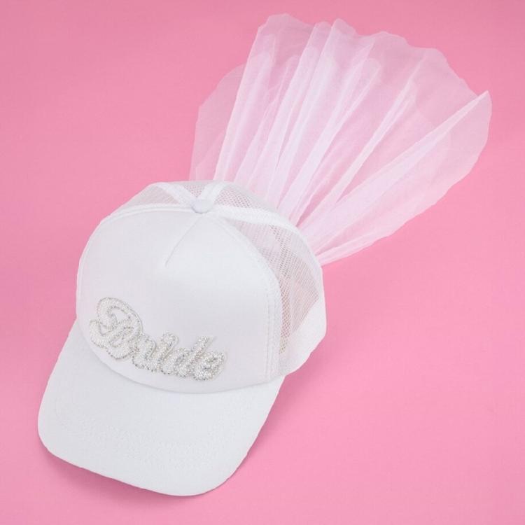 Comfortable Bride Rhinestones Embroidered Baseball Hat With Flowing Veil For Bachelorette Celebrations