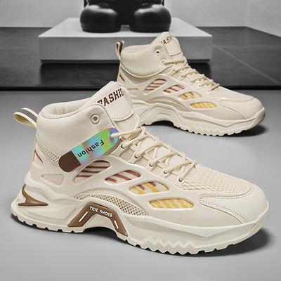 Men'S Shoes Summer Casual Versatile High-Top Mesh Breathable Sports Shoes Men'S Thick-Soled Height-Increasing White Shoes
