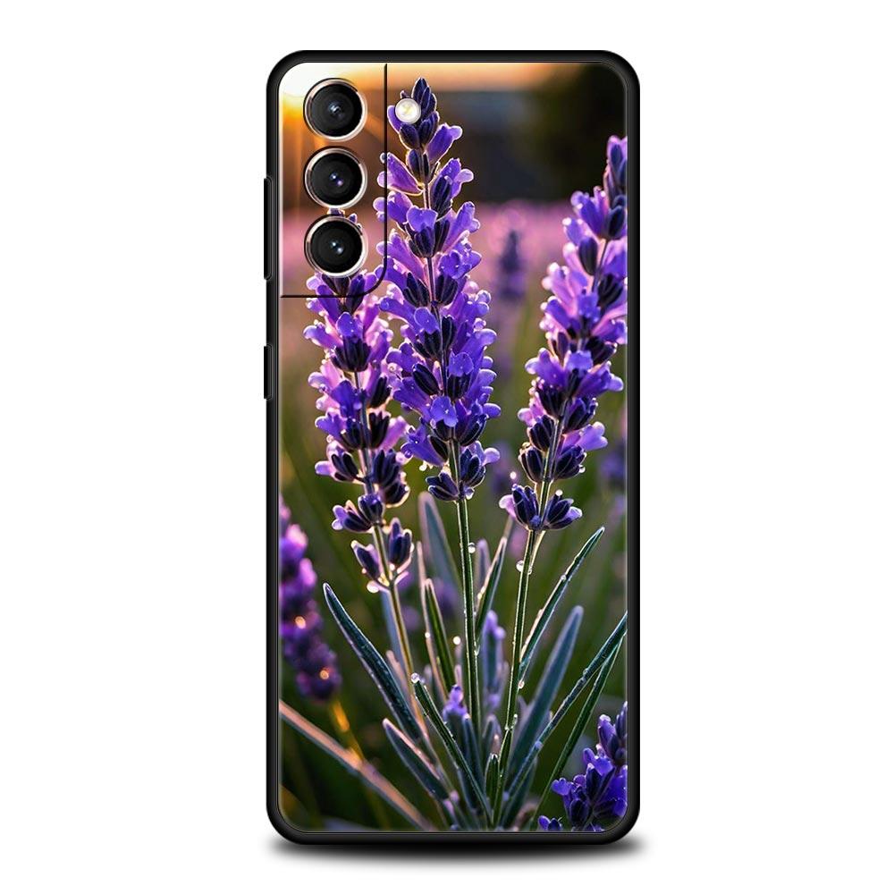 Simple Lavender Purple Flowers Phone Case For Samsung Galaxy S24 S23 S22 S20 Ultra S21 FE 5G S10 S9 Plus S10E S8 Soft Cover