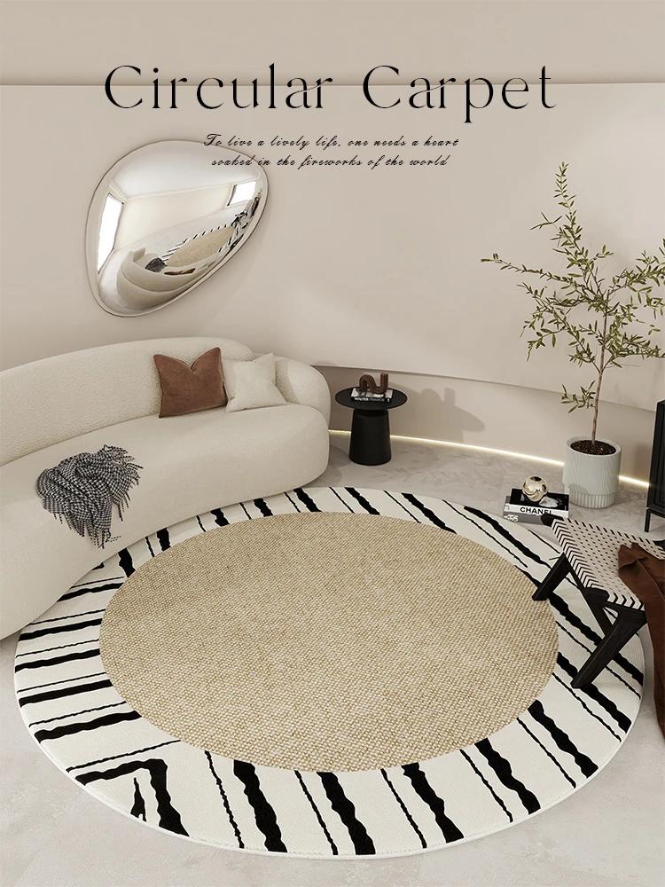Light Luxury Round Shape Living Room Decoration Rug Cream Style Rugs for Bedroom Home Soft Under Desk Carpet Thick Non-slip Mat