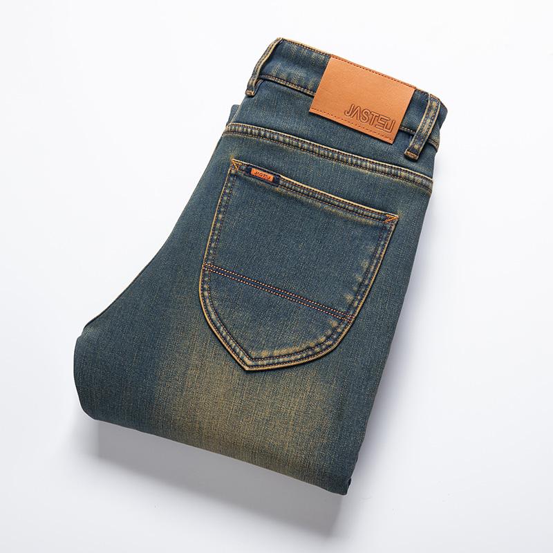 Winter Jeans Men's Warm Fleece Thickened Elastic Denim Pants Fashion Straight Elastic Retro Plush Velvet Pants