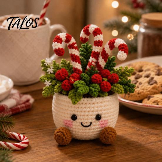 Miniature Potted Plants for Windowsills Simulated Crochet Christmas Decor, Knitted Mini Artificial Tree Flower Decorative Yarn Craft Home Ornament,