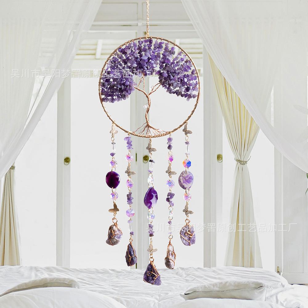 New natural agate crystal gravel dream catcher tree of life wind chime pendant gift jewelry