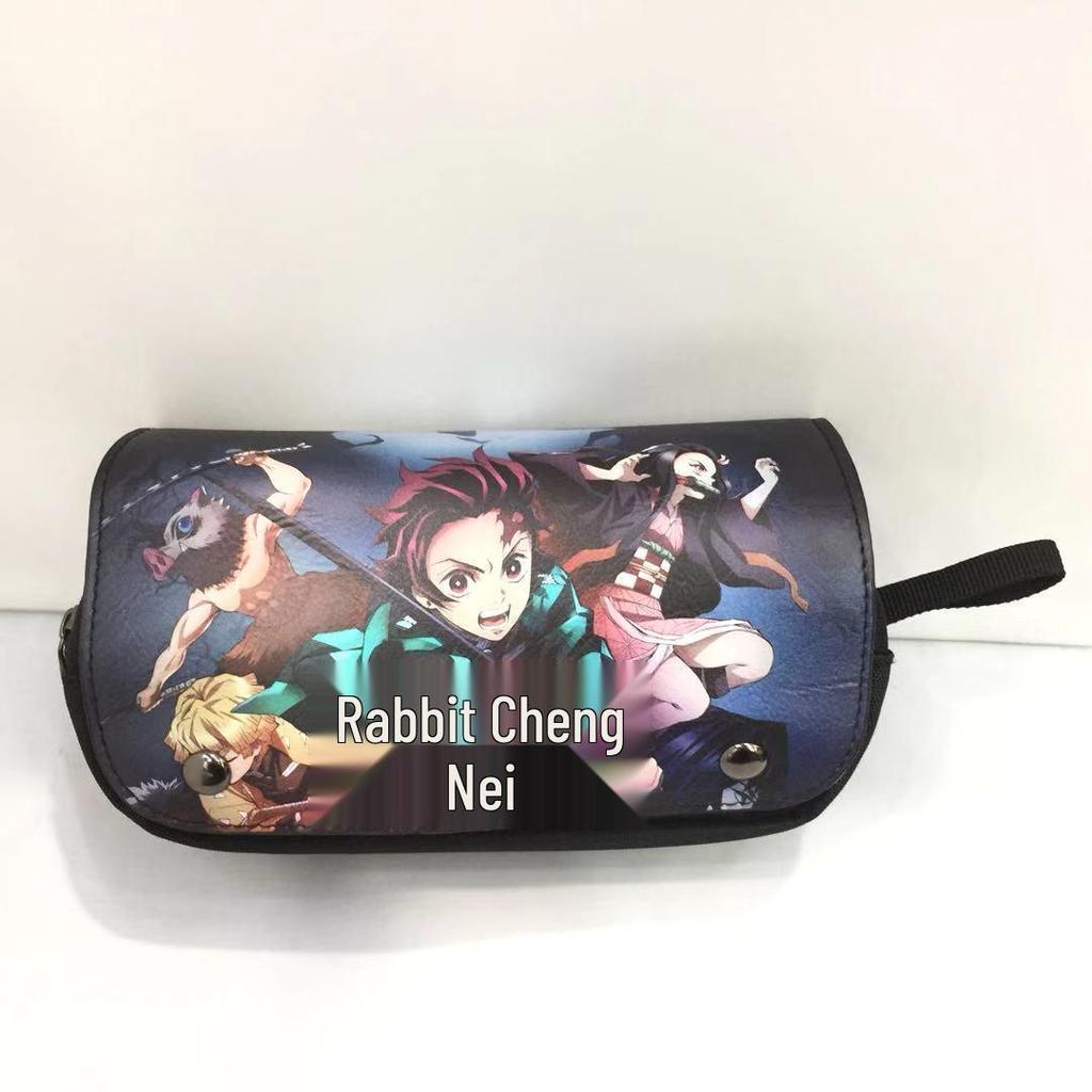 New Year's Day Demon Blade Cartoon Pencil Case - Student Stationery Box with Button Closure