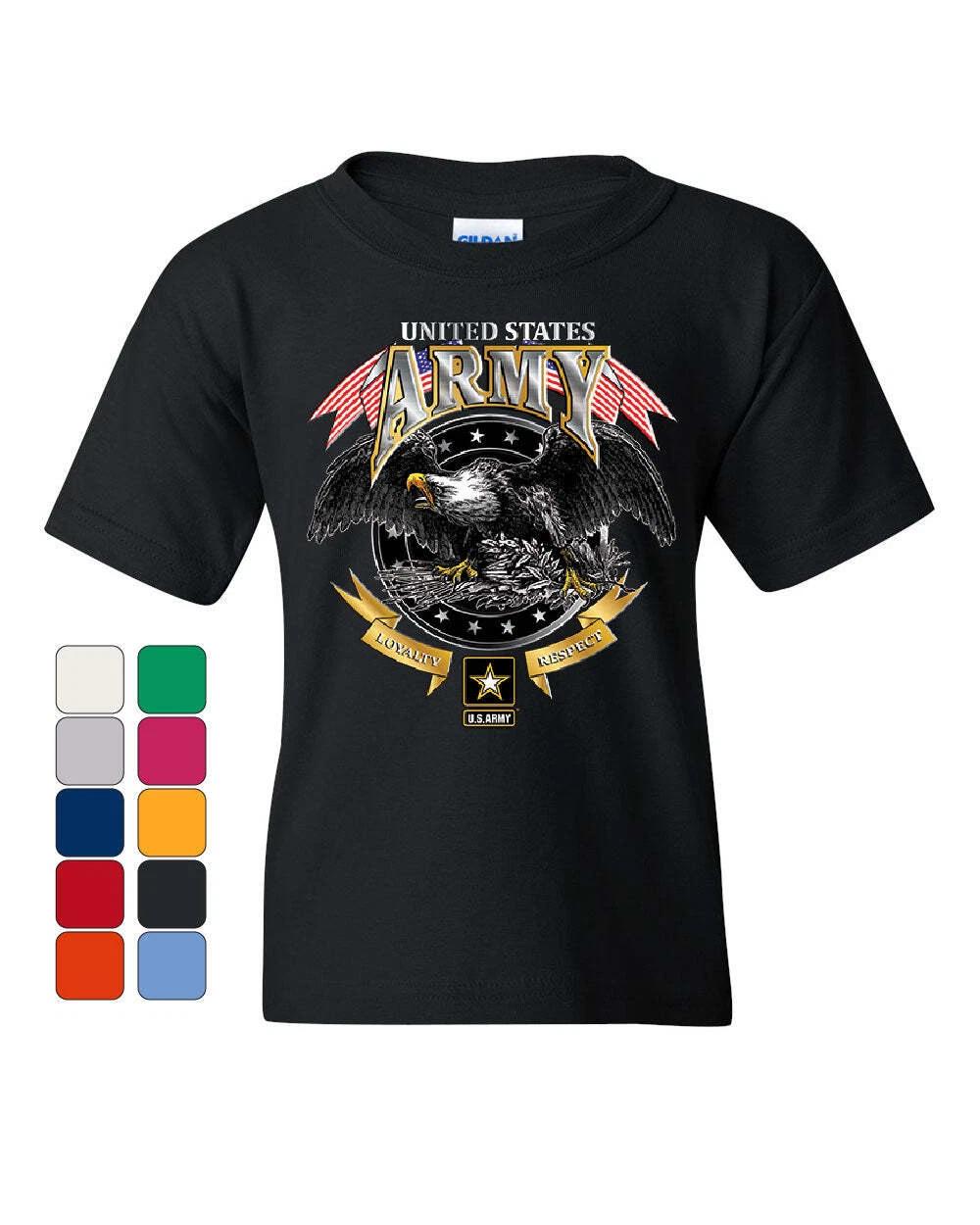

United States Army Youth kids boys T-Shirt Loyalty Respect Bald Eagle Pow Mia Kids Tee 160