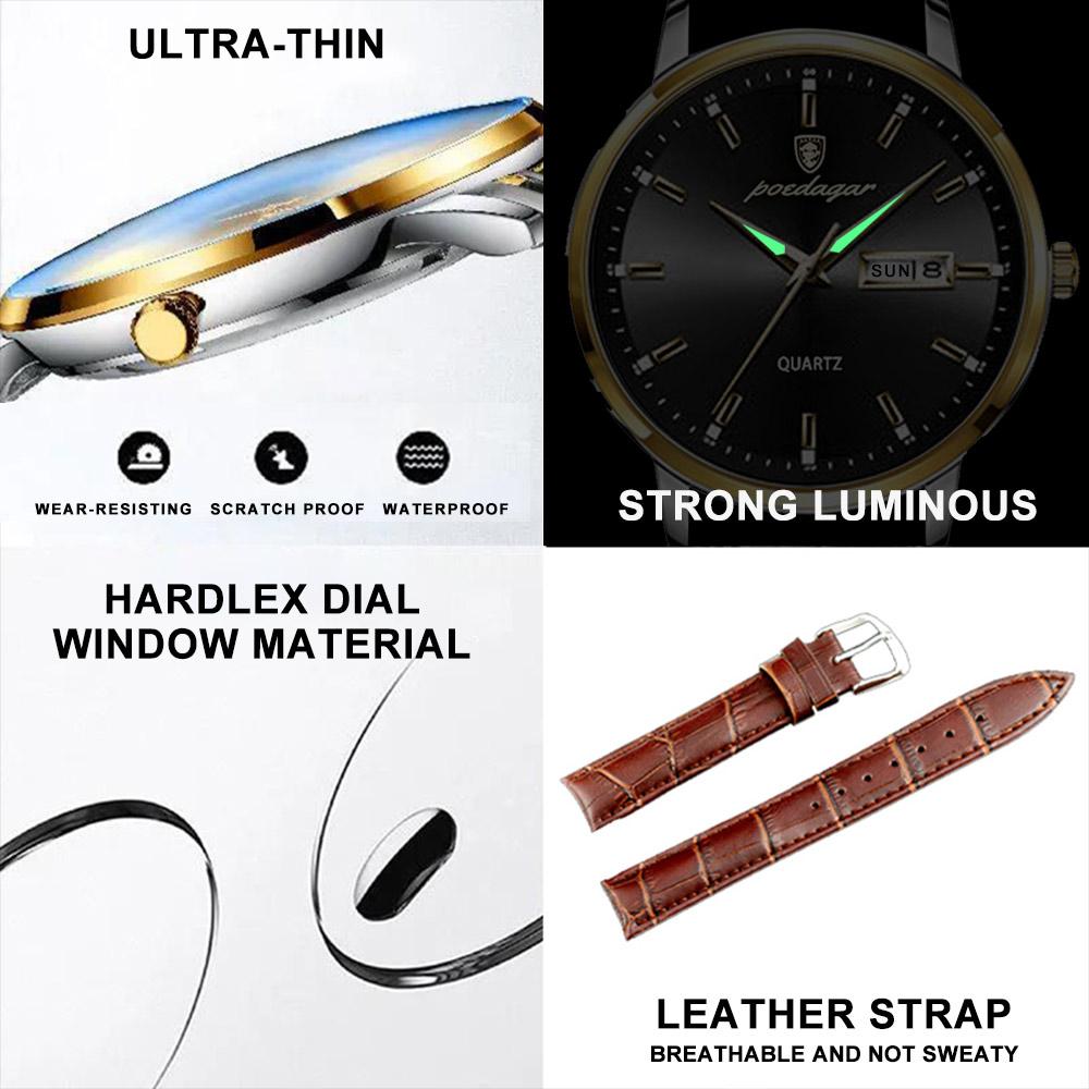 Erkek Saati İş Kuvars Saatler Moda Deri Su Geçirmez Işıklı Hafta Tarih Üst Marka Lüks Erkek Kol Saati