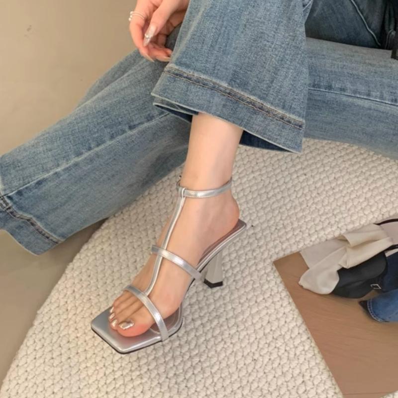 Sandale de damă cu curea subțire și cataramă la gleznă, de lux, cu vârf pătrat, toc subțire, sandale cu platformă de petrecere de înaltă calitate pentru femei