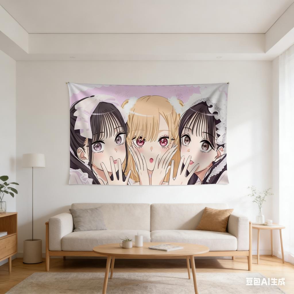 1Pc Kawaii Anime Girls Tapestry 2D Polyester Flat Print Cute Wall Hanging Decor For Bedroom Living Room Dorm Gift