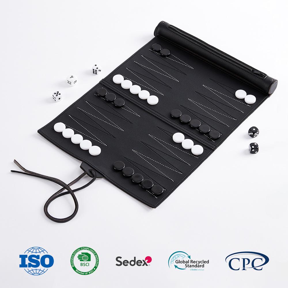 Portable PU Leather Backgammon Set with Acrylic Pieces