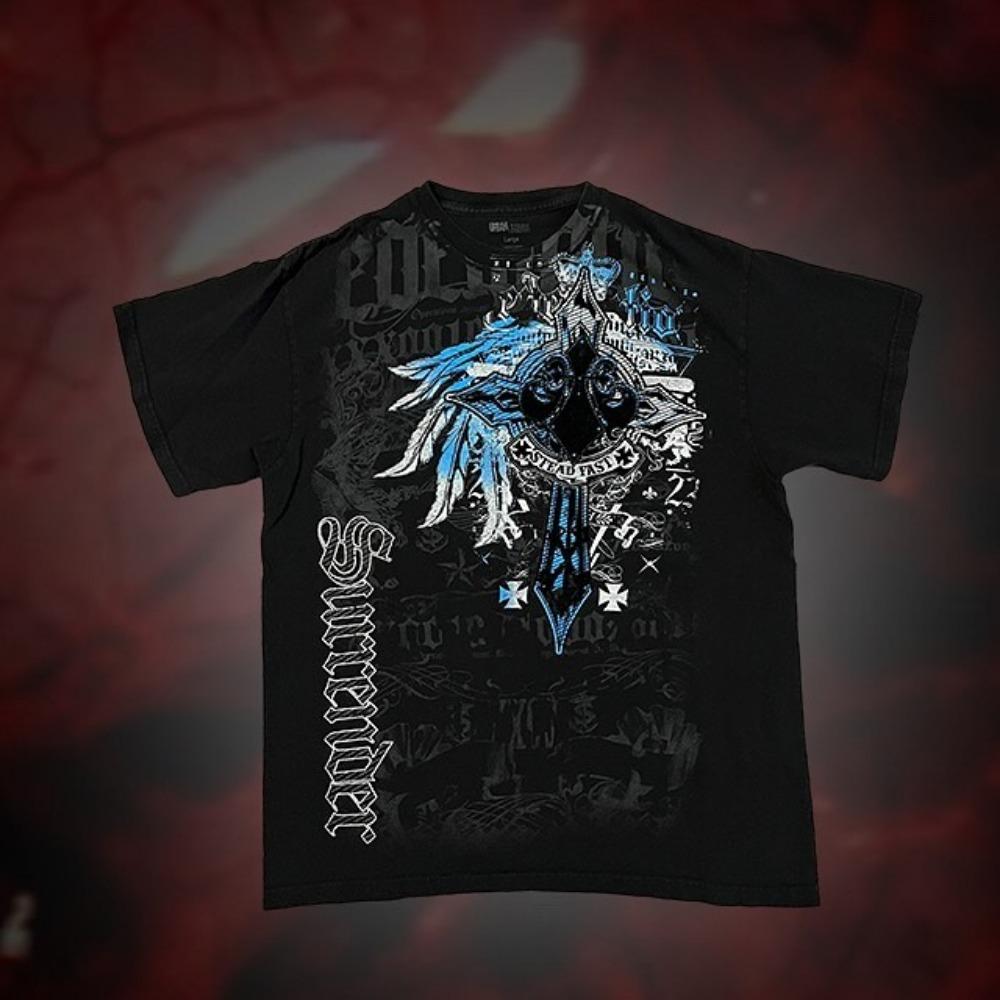 Vintage Graphic Print Short Sleeve Tees Top Harajuku Y2K Men's T-shirts Gothic Grunge Loose Tops Streetwear