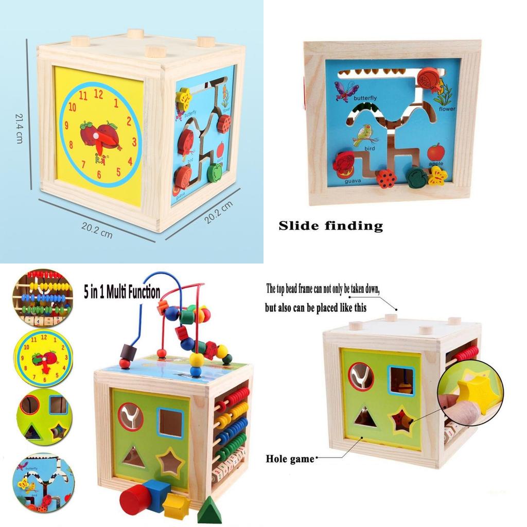Premium 5 In 1 Wooden Multi-activity Cube Educational Toy For Kids And Babies