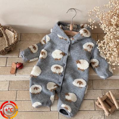 2025 Grey Little Sheep Baby & Toddler Plush Hooded Jumpsuit - Autumn/Winter Romper