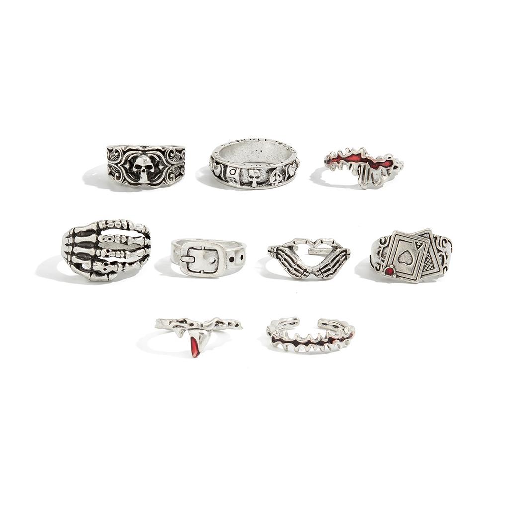 Halloween Skull Ghost Claw Poker Clown Ring, Dark Wind Ghost Snake Ring Set