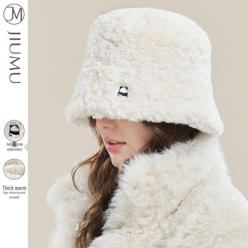 JIUMU Faux Lamb Wool Bucket Hat for Women
