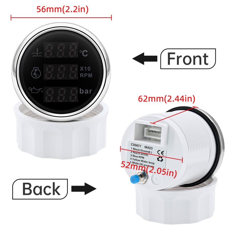 3 in 1 Gauge Tachometer+Oil Pressure+Water Temperature Gauge With Alarm 0-10Bar Oil Press Sensor for 12V 24V Car Boat Marine