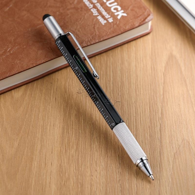 6-In-1 Metal Tool Pen Multifunctional Level Scale Pen, Screwdriver Capacitive Touch Ballpoint Pen