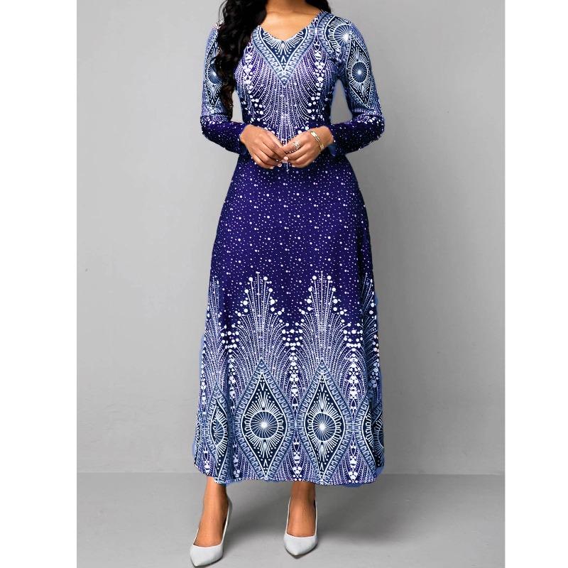 

QICED Fashion Autumn Winter Long Sleeve O-Neck Casual Dresses XXXXXL синій