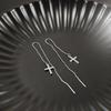 Elegant Korean-Style Long Tassel Cross Earrings with Inlaid Diamonds for Women